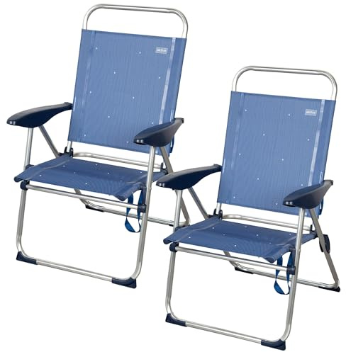 AKTIVE Pack 2 sillas de Playa Plegables, 65 x 60 x 38/96 cm, reclinable, Regulable 4 Posiciones, Estructura de Aluminio, Tejido textileno, antivuelco, máx 110 kg, Color Azul, Modelo La Palma (85504)