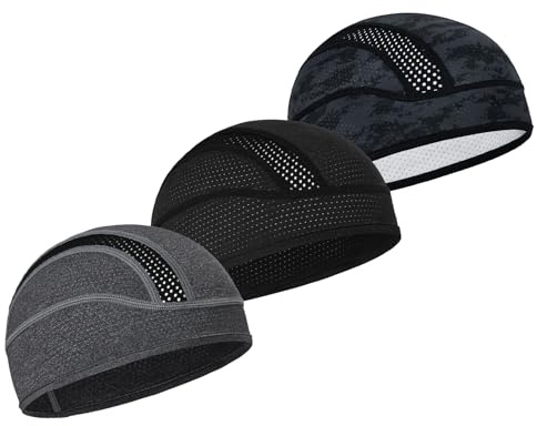 MELASA 3Pcs Cooling Skull Cap for Men – Sweat Wicking Helmet Liner for Hard Hat, Cycling & Running, Breathable Stretch Beanie
