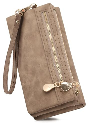 Apradas Portefeuille long en cuir synthétique marron pour femme - Grande capacité - Avec fentes pour cartes d'identité et photo, marron, 18.5 x 9.5 x 3 cm, Moderne