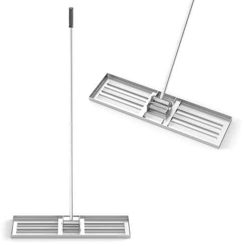 GOPLUS Râteau de Nivellement de Pelouse, Râteau de Jardin 170cm avec Poignée Antidérapante de 2 Sections pour Cour, Jardin, 91 x 25CM (Argent)