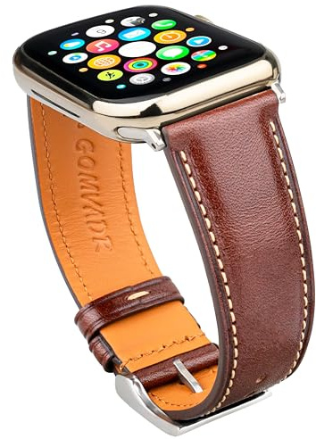 Bracelet en cuir compatible avec Apple Watch Band 42 mm, 44 mm, 45 mm, 49 mm Ultra - Bracelet de rechange pour homme iWatch Ultra 2/1 Série 10 9 8 7 6 5 4 3