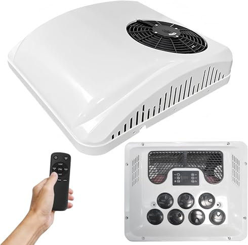 12V/24V/48V DC RV Climatiseur, RV Climatiseur de Toit, Climatiseur Silencieux, Refroidissement et Chauffage 2 en 1, pour Camping-Cars, Bus, Excavatrices, Camping-Cars, Véhicules Agricoles,12V