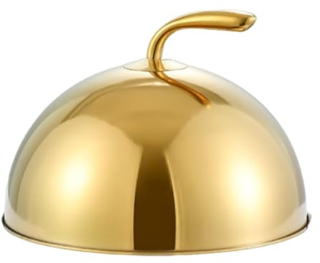 FLCPJGV Cloche Plancha, Cloche Alimentaire en Acier Inoxydable Assiettes de Service avec Poignée, Couvercle Micro Ondes, pour Fêtes, Steak, Pique-Niques, Barbecues, Diamètre Intérieur Doré 20 Cm