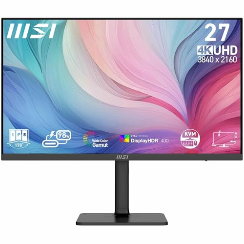 MSI Modern MD272UPHG 27-Zoll-UHD Office Monitor – 3840 x 2160 IPS Panel, 60 Hz, Eye-Friendly Screen, VESA Mountable, 4-Wege Adjustable – HDMI 2.0b, DisplayPort 1.4a, Type-C, USB-B, USB-A