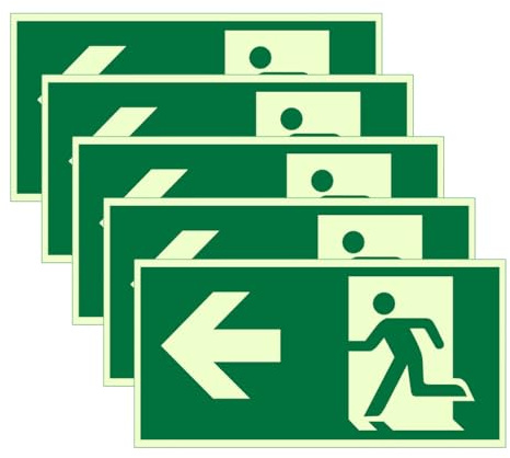 GIDWRIY 5 Stück Notausgang Links Rechts 300 X 150 mm,Sicherheitsschilder,Schild Notausgang Nachleuchtend,Fluchtweg Schild Rettungsweg,Notausgangsschild Selbstklebend,Fluchtweg Aufkleber Plastik