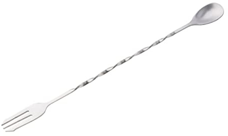 VICASKY Stainless Steel Cocktail Mixing Spoon and Fork Swizzle Stick Twisted Bar Stirrer for Cocktail Shakers Tall Glasses Pitchers Dishwasher Safe Tea Stirring Stick for Bartenders and