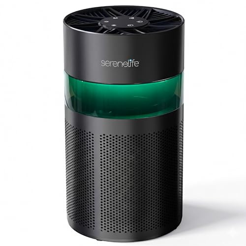 SereneLife Luftreiniger mit HEPA-13 Filter, Luftfilter Allergiker 99.97% Entfernung, gegen Staub Pollen Tierhaare Gerüche- mit Aromatherapie, Nachtlicht, Timer und Touch Steurung, 24db