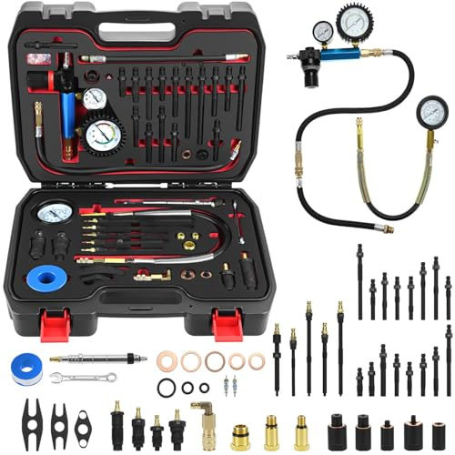 QWORK 46-delars kompressionstestare och tryckförlusttestare set – 0–50 bar/0–725 Psi för diesel- och bensinmotorer, M8, M10, M12, M20, M22, M24