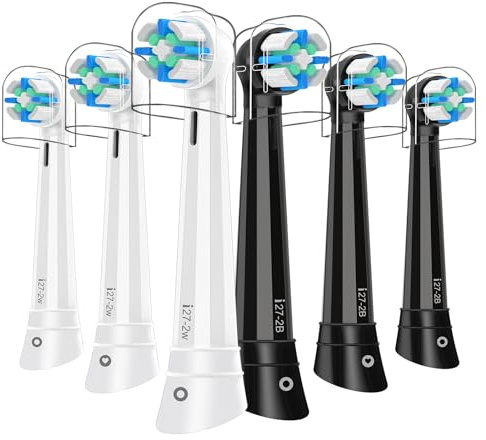 Brossette Compatibles avec Oral B iO，Compatible avec les Brosses à Dents électriques Oral-B io Série 2 3 4 5 6 7 8 9 10，Dureté Moyenne (3 Blanc+3 Noir）
