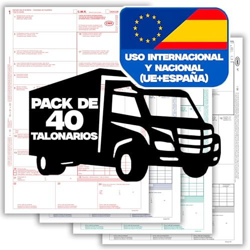 SERVILABEL - Pack 40 Talonarios CMR/DOCUMENTO DE CONTROL Autocopiativos - Transporte Nacional e Internacional - 4 Copias Numeradas - 25 Juegos Numerados - Cumple con Normativa CMR Internacional