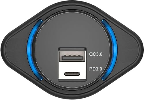 12V Car USB Charging Socket, PD3.0 QC3.0 36W Dual USB Output Plate, Fast Charging Power Supply Socket with Blue LED for Motorcycles Boats Marine