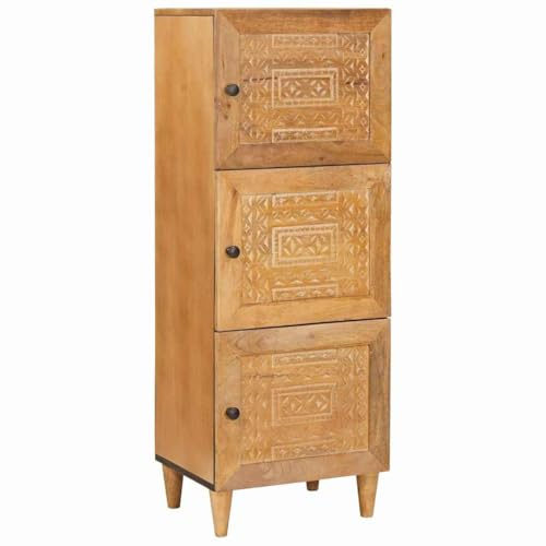 Zeehear Planche haute avec porte, marron clair, 40 x 33 x 110 cm, en bois de manguier massif, espace de rangement durable pour salon, armoire polyvalente pour salle à manger