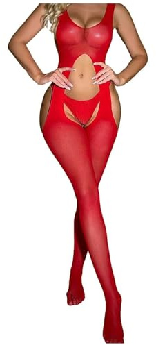 Donna Fishnet Bodystocking Lingerie - Fishnet Body Con Calze Bodystocking Senza Schienale Mutandine Collant Aperto Elasticizzato Un Pezzo Catsuit Per Romantiche Date Indossabili