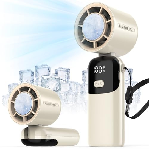 Neqraxis Ventilateur Portable,Ventilateur de Poche,Mini Fan 3600mAh Ventilateurs USB-C Rechargeable,5 Vitesses, angle réglable à 90°,Idéal pour Voyage, Plage, Camping-Beige