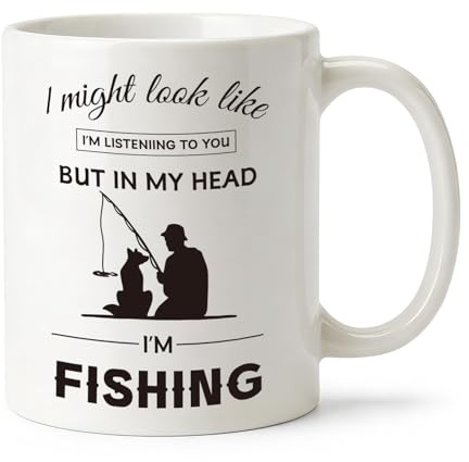 Aitsite Funny Fishing Mug, in My Head I'm Fishing Coffee Cup,Funny Novelty Gift for Fishermen, Retirement Gift for Men Dad Friend Colleague Birthday Christmas,Father’s Day,11oz Ceramic Cup