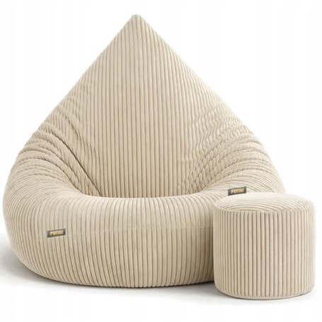 Slevobox Sitzsack mit Hocker 95x95x120cm - Cord XXL Sitzsack Erwachsene mit Füllung - Bean Bag - Schlafzimmer und Wohnzimmer Möbel - Indoor Sitzsäcke - Lounge Sessel