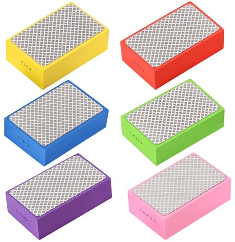 6Pcs Éponges de Ponçage, Blocs de Ponçage, Tampons de Polissage à la Main en Diamant Cales à Poncer à Main pour Carreaux, Céramique, Verre, Pierre, Granit, Marbre (60# 120# 200# 240#400#600# 1000#)