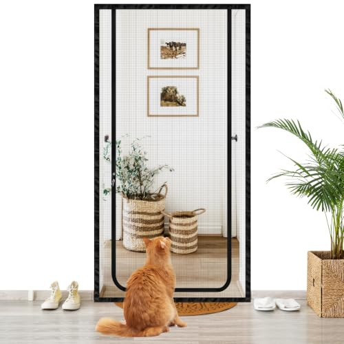 SUPRROW Katzengitter Tür ohne Bohren mit Reißverschluss Katzennetz Balkon mit Reißverschluss 80x210 cm Fliegengitter Balkontür Insektenschutz für Balkon & Terrassentür
