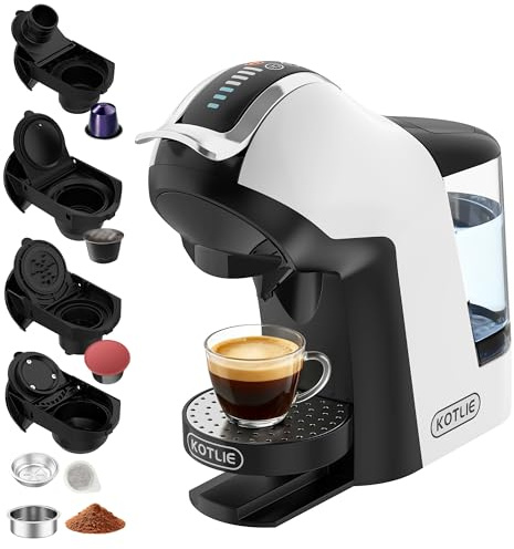 KOTLIE 308B Kapselkaffeemaschine, für Nespresso/DG/MIO/Pulver & ESE(44mm) | Kaffeevollautomat für Zuhause, Büro & Apartment, 3 Temperaturen, 7 Wassermengen,1L Wassertank, 1400 W, schwarz