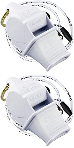 Fox 40 Sonik Blast CMG 3-Chamber Pealess Whistle + Lanyard, White (2-Pack)