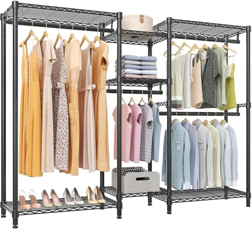 VIPEK Classic V6 Wire Garment Rack Heavy Duty Clothes Racks with Shelves, Freestanding Portable Wardrobe Closet Rack for Hanging Clothes Closet System 68.9 L x 15.7 W x 76.4 H, Load 850LBS, Black