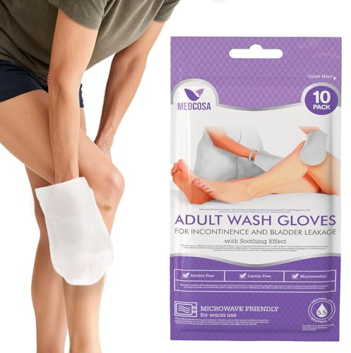 Medcosa Adult Body Wipes - Wet Wipes for Adults - Intimate Disposable Shower Body Wipe Shaped Like a Glove - Unscented Premoistened - Bed Bath Wet Wipe - Pack of 10 Wash Cloths