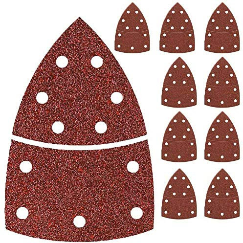 Sanding Discs Pads, SUPERTOOL 40Pcs Mouse Sanding Sheets Detail Palm Sander - Triangle Grinding Hook and Loop Sandpaper Kit (Mixed Grit)