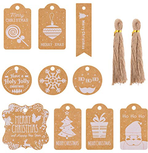 200 Pezzi Etichette Kraft di Natale, Tag Regalo di Carta Kraft Riciclabili con 200pcs Spago Iuta per Pacchi Regalo di Natalizi Fai-Da-Te e Natale Bomboniere