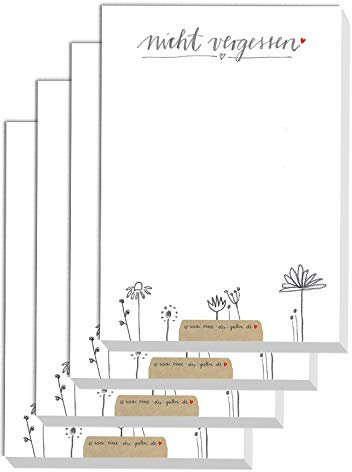 4er Set Mini Notizblock für Aufgaben, Abreißblock - nicht vergessen, Notizzettel, Einkaufsliste, 50 Blatt pro Block, A7 Recyclingpapier, klimaneutral, Geschenk für Mitarbeiter, WG, Kinder, weiß beige