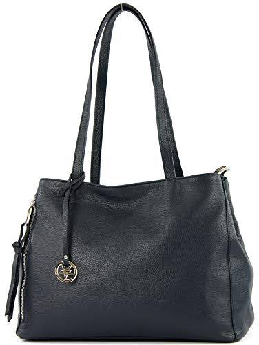 modamoda de T205 Damen Leder Schultertasche Shopper Henkeltasche, handmade in Italy