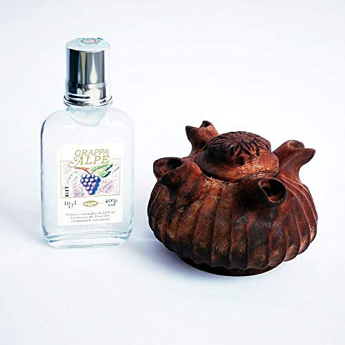 Coppa dell'amicizia valdostana 4 Becchi CP04 mogano diam 12cm e Grappa Alpe tascabile 100ml Grado alcolico 40% vol