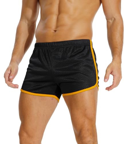 AIMPACT Mens Short Shorts 3 Inch Mesh Retro | Breathable, quick-dry, double-layer mesh, split-panel sides, drawstring, retro slim fit, for gym, swim, run, casual