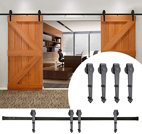12FT/366cm Schiebetürbeschlag Set Mit 4 Rädern Schiebetürbeschlag, Schwarz Schiebetür Montageset für Innentüren und Wandschränke (Schwert)