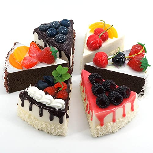 [6-Pack] Faux Slice Cake - Artificial Desserts Replica for Kitchen and Bakery Shop Display (Multi)