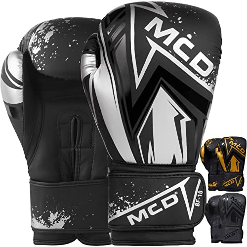 MCD Boxing Gloves Men and Women 10oz, 12oz 14oz, 16oz Boxing Training Muay Thai Gloves, Perfect Punch Bag Gloves Boxing Bag Gloves MMA Sparring Gloves (Black Silver, 14oz)