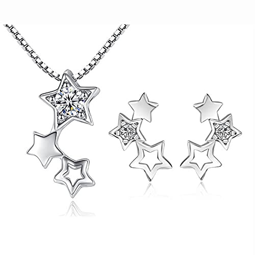 HCMA 925 Silber Zirkonia Stern Halskette Und Ohrringe Hochzeit Schmuck Set Brautschmuck Sets Für Frauen Geschenk Hochzeit Party Schmuck Set