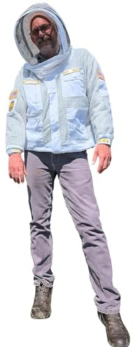 Foxhound Bee Company Sting Stopper Ventilated Beekeeping Jacket with Extended Toros, Quick Pullover Design, YKK Overlapping Zippers for Men and Women, Beekeeper White, Large