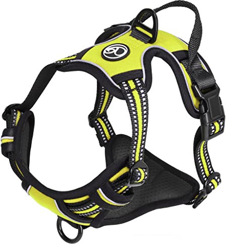 Hunde-Geschirr für kleine und große Hunde, Brustgeschirr gepolstert und reflektierend, verstellbar und atmungsaktiv, Dog Harness - Größe XL, Farbe Neongelb