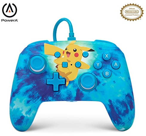 PowerA Enhanced Wired Controller for Nintendo Switch and Oled Model, Advance Gaming Buttons, 3.5mm Stereo Jack and Anti-Friction Rings, Officially Licensed: Tie Dye Pikachu