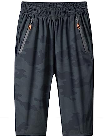 CAKERS Jogginghose Herren Stretch Taille Sporthose Kurz Laufhose Herren Einfarbig Schnelltrocknend Trainingshose Mit Reißverschlusstaschen Hose Capri Slim Fit 3/4 Hose Herren D-Black1 5XL