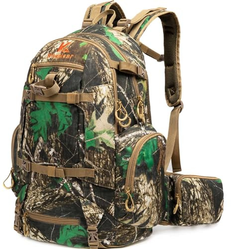 Kioqiear Jagdrucksack, Outdoor-Ausrüstung, Jagdrucksack mit Regenschutz, langlebig, große Kapazität, Jagd-Tagesrucksack., Khaki Camo, Large, modisch