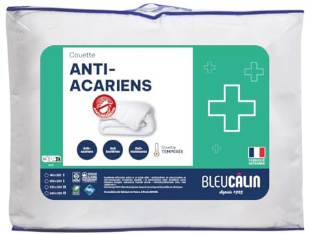 Bleu Câlin Couette Tempérée Anti-acariens Douce et Confortable, Pour lit 1 Personne, Fabriqué en France, 140 x 200 cm