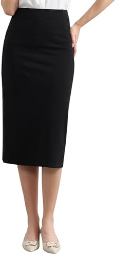 ZXIHZF Women’s Classic Below Knee Pencil Skirt Stretch Line Midi Skirt of Business Casual Outfits (US, Alpha, Large, Regular, Regular, Black)