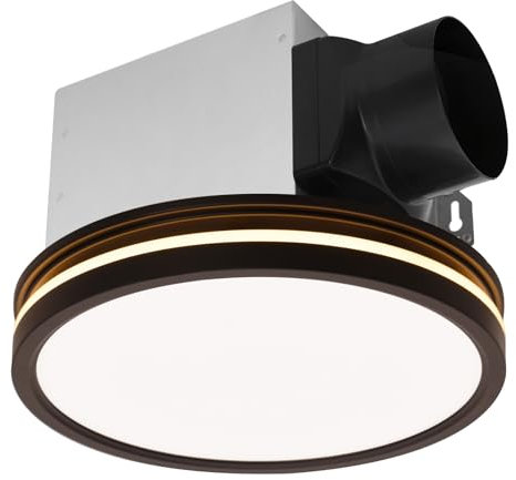 Akicon - Bathroom Exhaust Fan with Light, 80CFM 2.0 Sounds, Bathroom Fan for Ceiling, 15W Dimmable LED Light and 3.5W Bathroom Ventilation Fan for Home, Round, Black