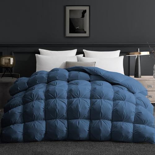 Deodar Edredón Cama 135/150 | Edredón 220x240 para 2 Personas | Relleno de Plumón de Ganso Blanco y Plumas 420 GR/m² | Funda Nórdica 100% Algodón | Lavable | Öko-Tex y RDS | Azul Marino