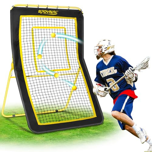 Lacrosse Rebounder – 5-Winkel-verstellbares Sportnetz für Lacrosse, Fußball und Baseball – 1,2 x 2,1 m Volleyball-Rebounder-Netz, Lacrosse-Rebound für Hinterhof mit Zielstreifen, Solo-Übungen