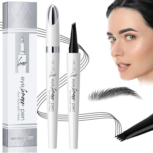 Augenbrauenstift Wasserfest, 2025 3D Microblading Magischer Augenbrauenstift Dunkelbraun Eyebrow Pencil mit 4 Gabelspitze Applikator, Erzeugt Mühelos Natürlich Aussehende Brauen (D-04# Schwarz)
