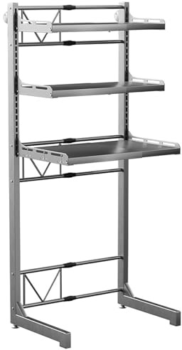 Metall Überbauregal für Waschmaschinen | Platzsparendes Waschmaschinenregal | Leicht auf zu bauen|Waschmaschinenschrank geeignet für Waschmaschine & Wäschetrockner (Ⅲ Partitionen,62x40x161 Grau)