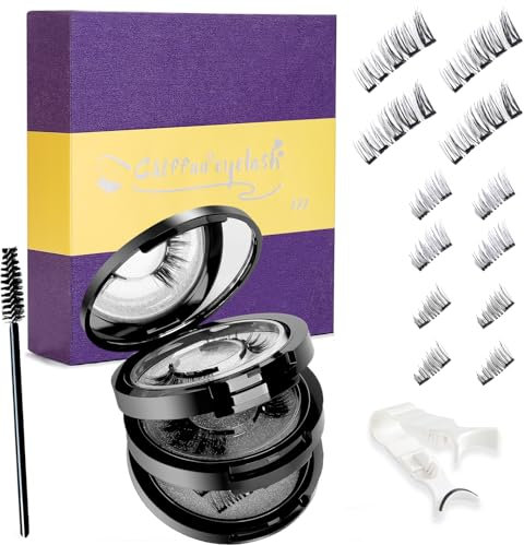 Magnetic Eyelashes without Eyeliner 4 Pairs Reusable False Lashes Natural Look 3D Effect Waterproof Fake Eyelash Set