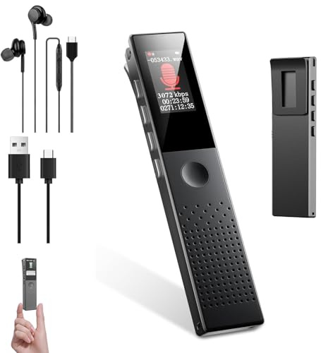 Enregistreur Vocal Numérique, 800 Heures de Mémoire, AI Réduction de Bruit HD, Activation Vocale, Idéal pour Cours, Réunions, Interviews et Prise de Notes